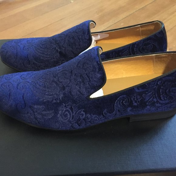 New Moretti Black Label Blue Velvet Loafers Sz 10 - Picture 1 of 11